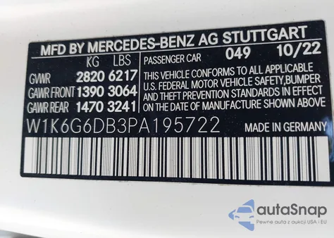 2023 Mercedes-Benz S 500 4Matic из США, поврежденный, VIN W1K6G6DB3PA195722